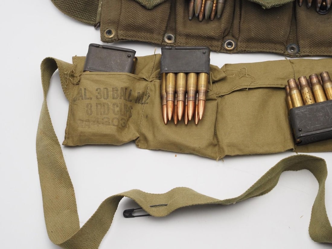 (2) Military M-1 Garand Magazine Belts w/Magazines & Cartridges - 3