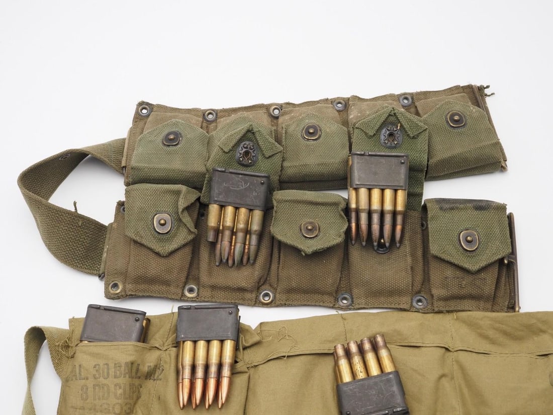 (2) Military M-1 Garand Magazine Belts w/Magazines & Cartridges - 4