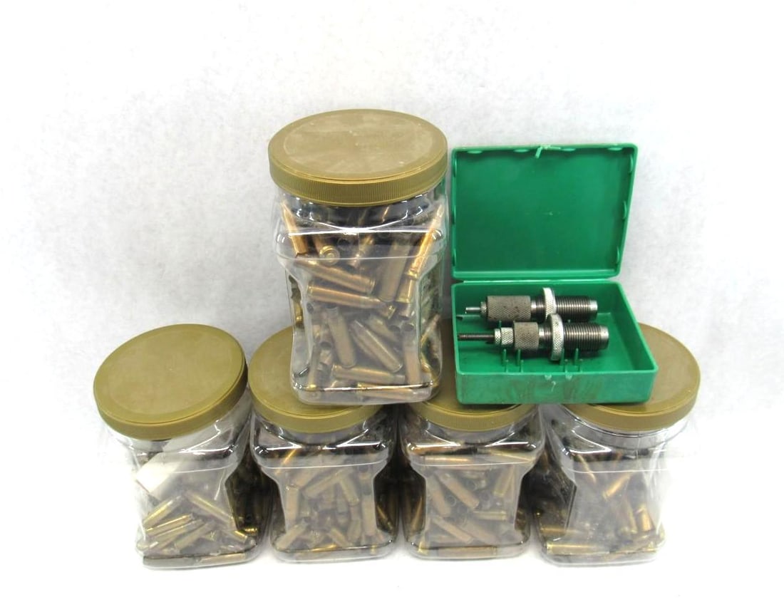 RCBS .308 Reloading Dies and Brass: (3.25) containers of .308 brass & (1) container of 5.56/.223 brass 