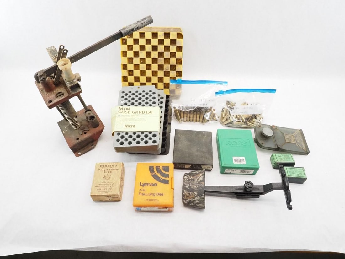 Asst. Reloading Equipment: Incl. (4) Sets of Dies, 220 Remington, 765 Mauser, 6.5-55, 38 special/357 magnum 