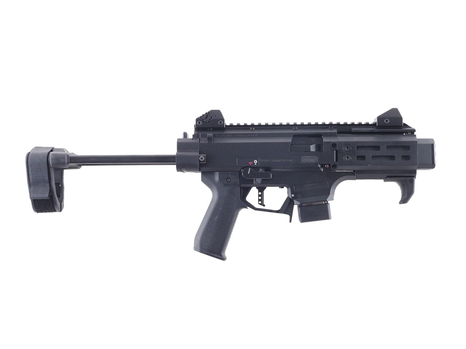 CZ Model Scorpion Evo 3 S2 Semi Automatic Pistol: s.n. C961695, 9x19mm, 4.5" barrel with AR style sights, top and side picatinny rails, collapsible butt stock, (2) magazines and other accessories. Upgrades include: HB Industries Theta Forward Trigger