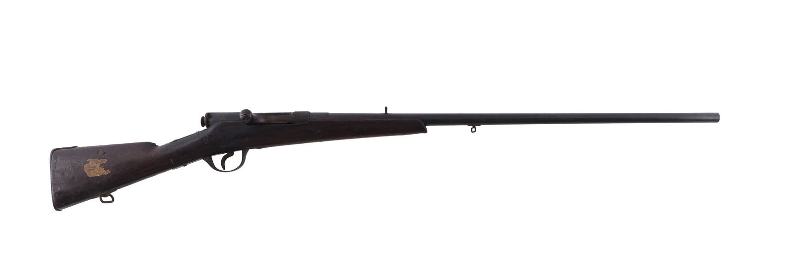 Japanese Murata Type 18 Single Shot Bolt Action Rifle: s.n. 113639, 11x60R, 28" smooth bore barrel, front sight is missing, has a crack at forend and side of receiver. Antique 
