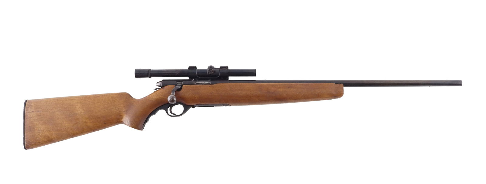 Mossberg Model 42M(B) Bolt Action Rifle: no s.n., .22 LR, 23" barrel, with a Weaver B4 scope and lacking the magazine. Modern (25-0597)