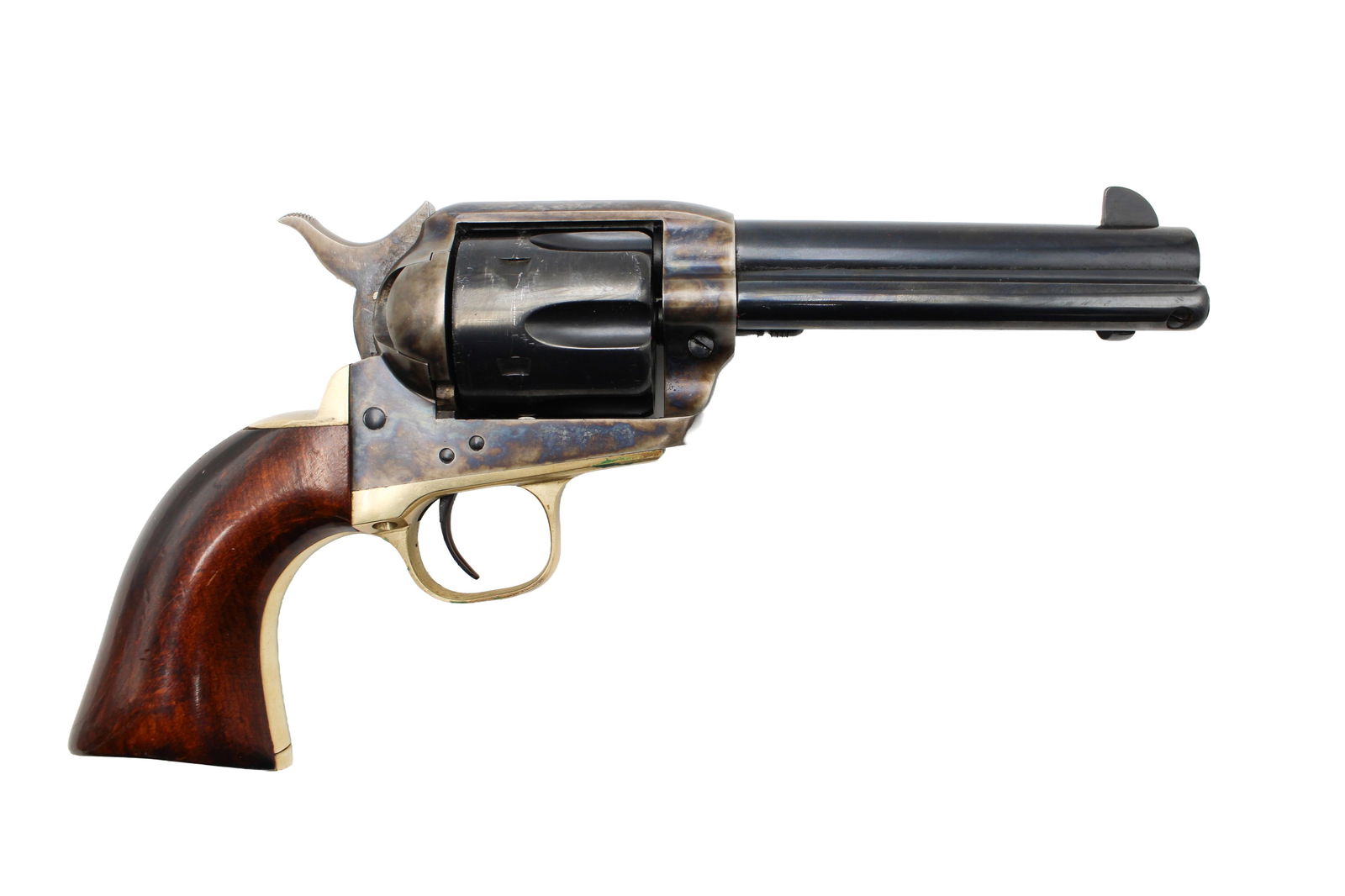 American Arms Single Action Army Regulator Single Action Revolver: s.n. AA0135, .44-40 cal, 4.75" barrel with grooved top strap and blade front sight. Case color frame and cylinder with blue barrel. Included is an additional .44 Special cylinder, and anice Wm.