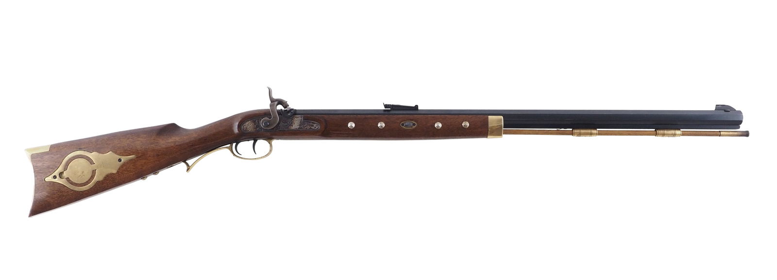 Cabela's Percussion Rifle: s.n. A533151, .54 cal., 28" octagon barrel with iron sights, case color lock and brass hardware. Minor imperfection in finish. Exempt