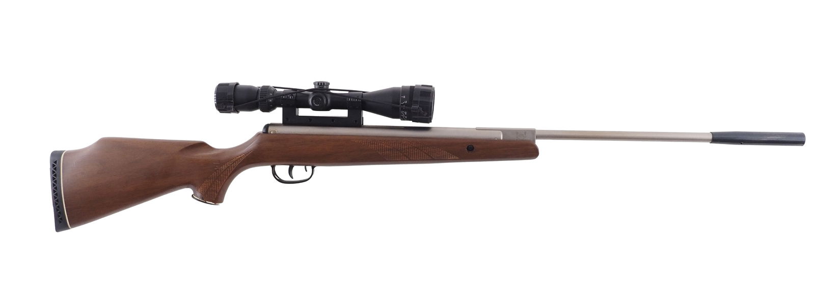 Cabela's Outfitter-Dlx Break Action Pellet Rifle: s.n. D06X00247, .177 cal., 18.5" stainless steel barrel, with a 3-9x42 scope and checkered hardwood stock. Exempt 