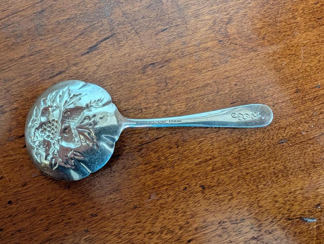 Pair of S. Kirk & Son Sterling Silver Repousse Berry Spoons - 10