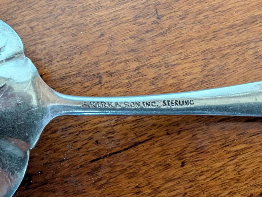 Pair of S. Kirk & Son Sterling Silver Repousse Berry Spoons - 11