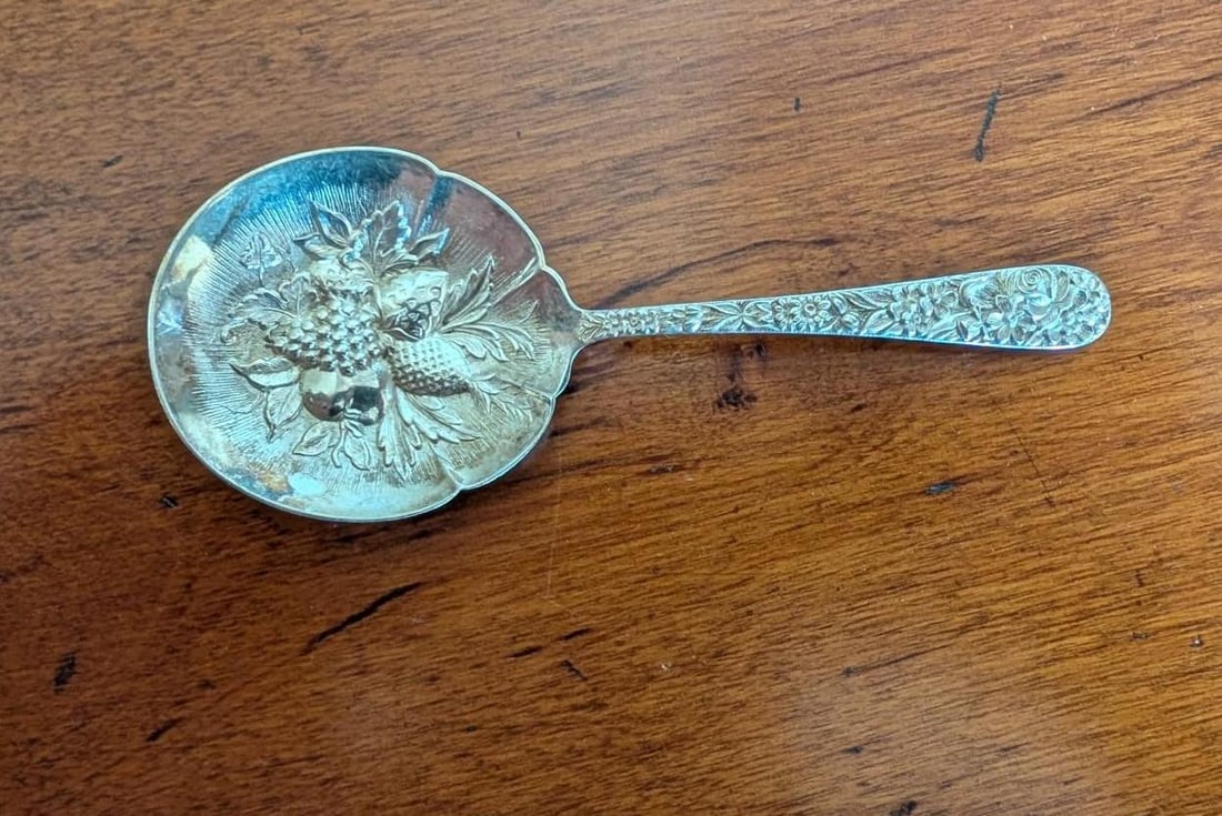 Pair of S. Kirk & Son Sterling Silver Repousse Berry Spoons - 13