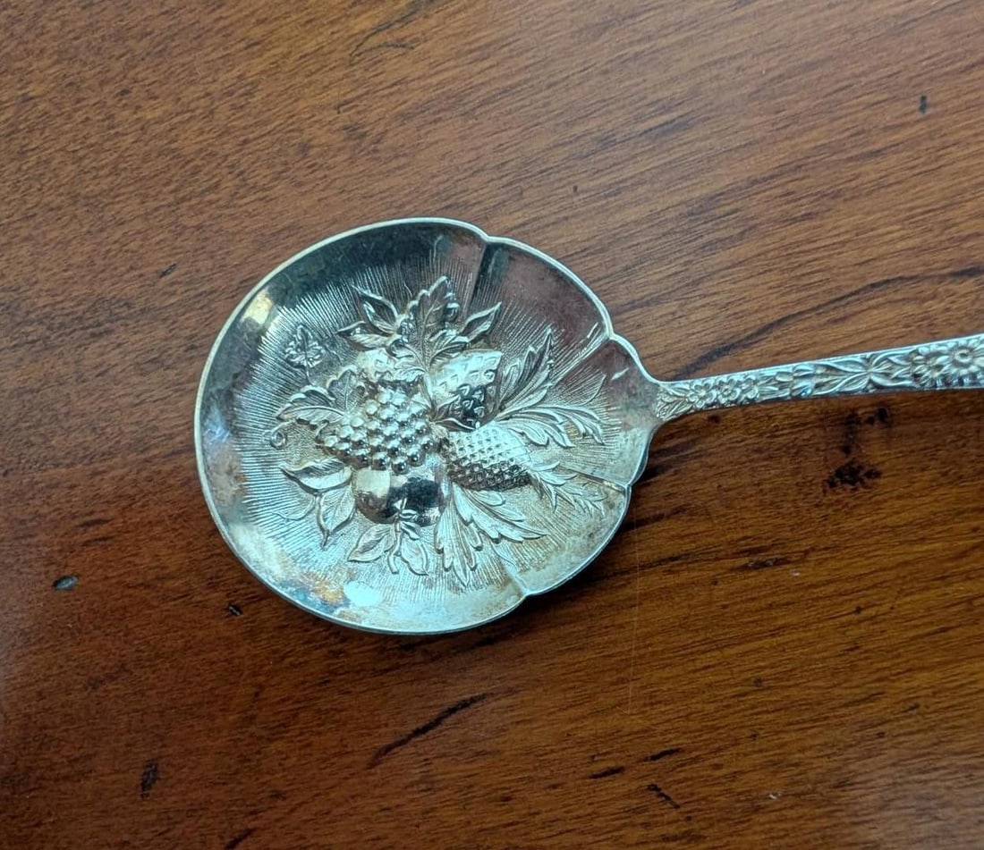 Pair of S. Kirk & Son Sterling Silver Repousse Berry Spoons - 14