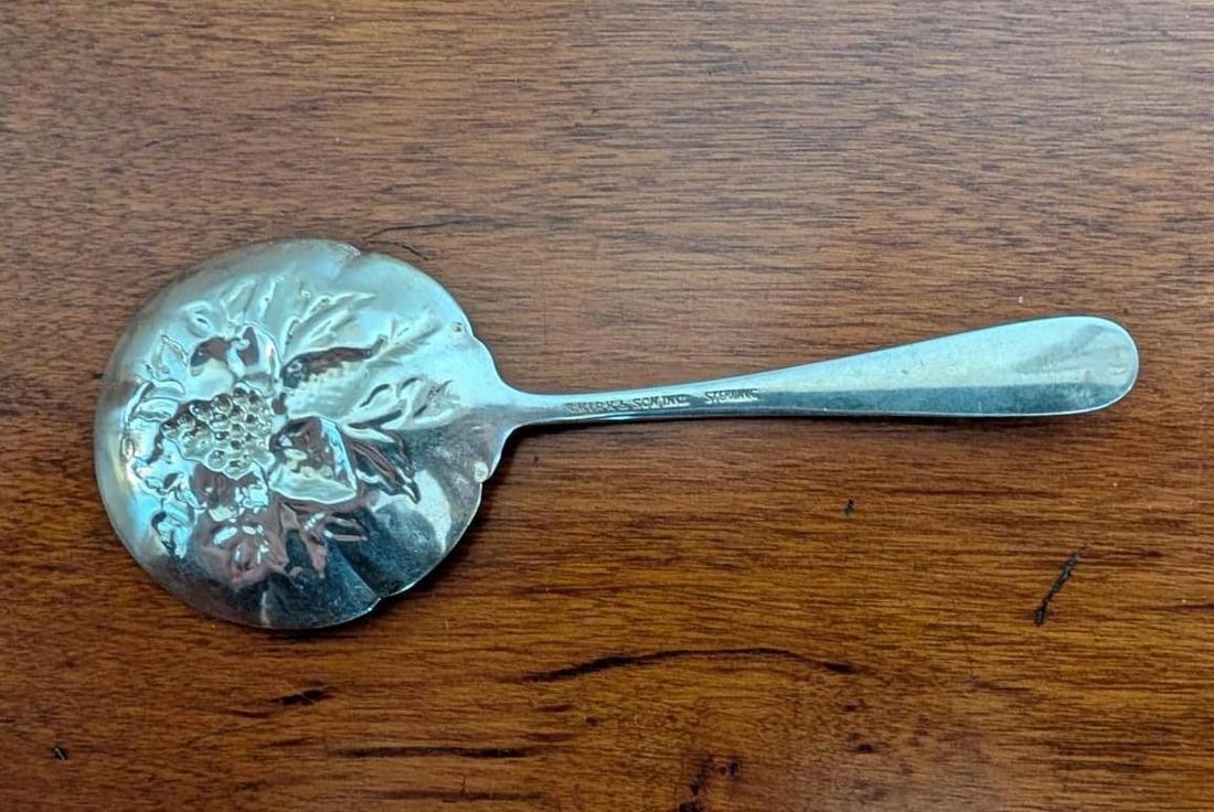 Pair of S. Kirk & Son Sterling Silver Repousse Berry Spoons - 16