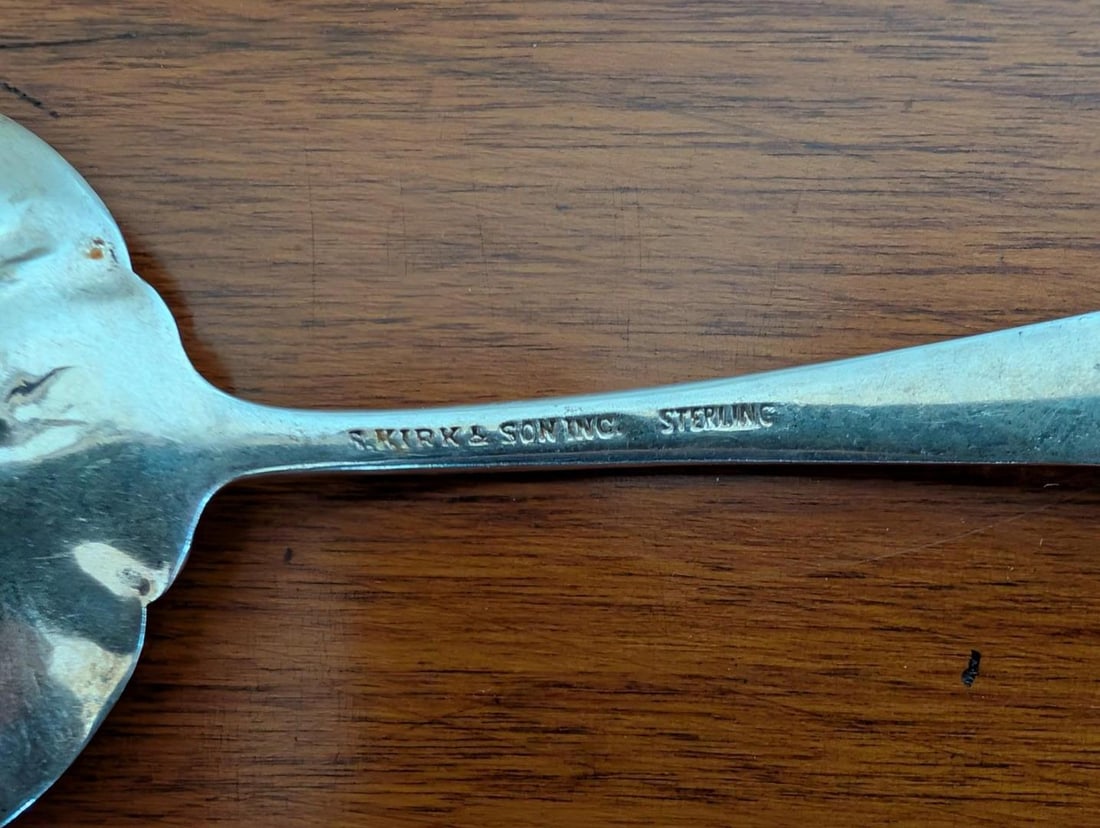 Pair of S. Kirk & Son Sterling Silver Repousse Berry Spoons - 17