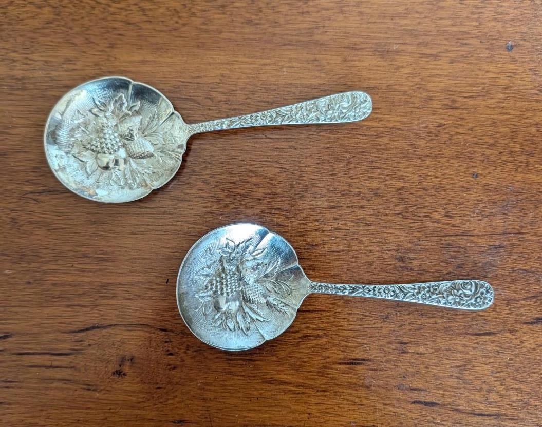 Pair of S. Kirk & Son Sterling Silver Repousse Berry Spoons - 2