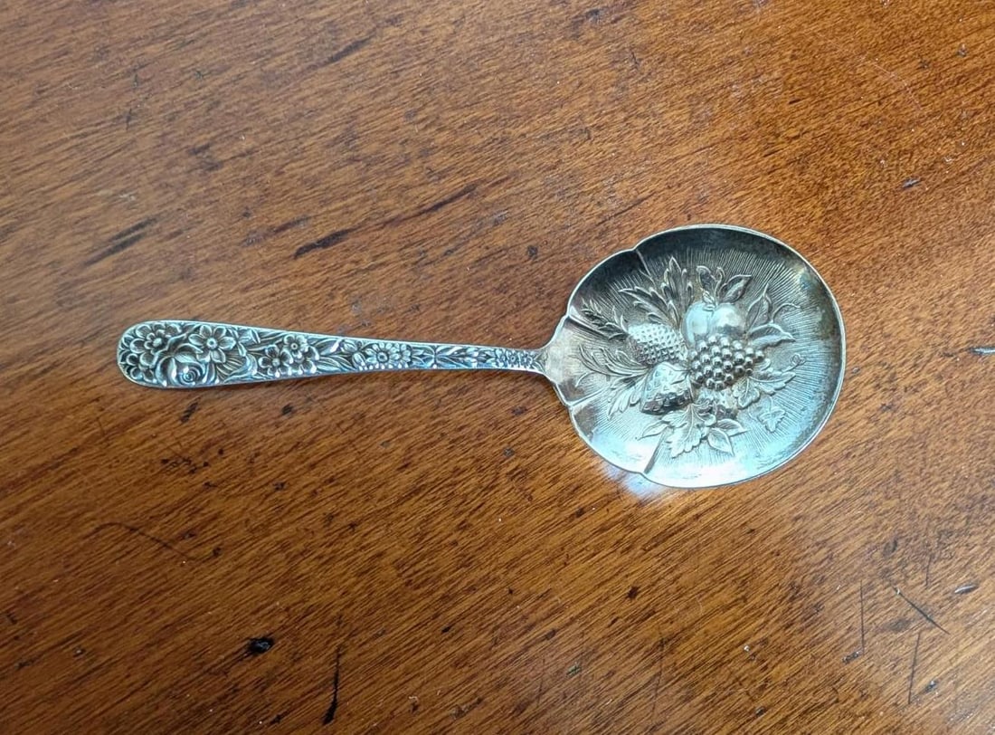 Pair of S. Kirk & Son Sterling Silver Repousse Berry Spoons - 7