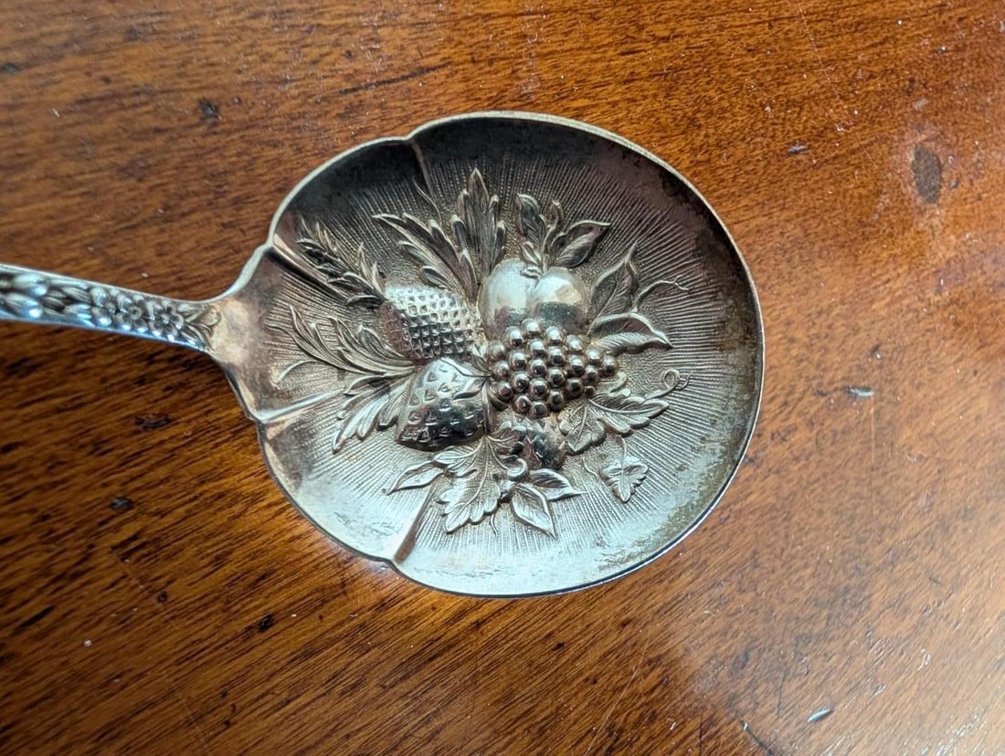 Pair of S. Kirk & Son Sterling Silver Repousse Berry Spoons - 9