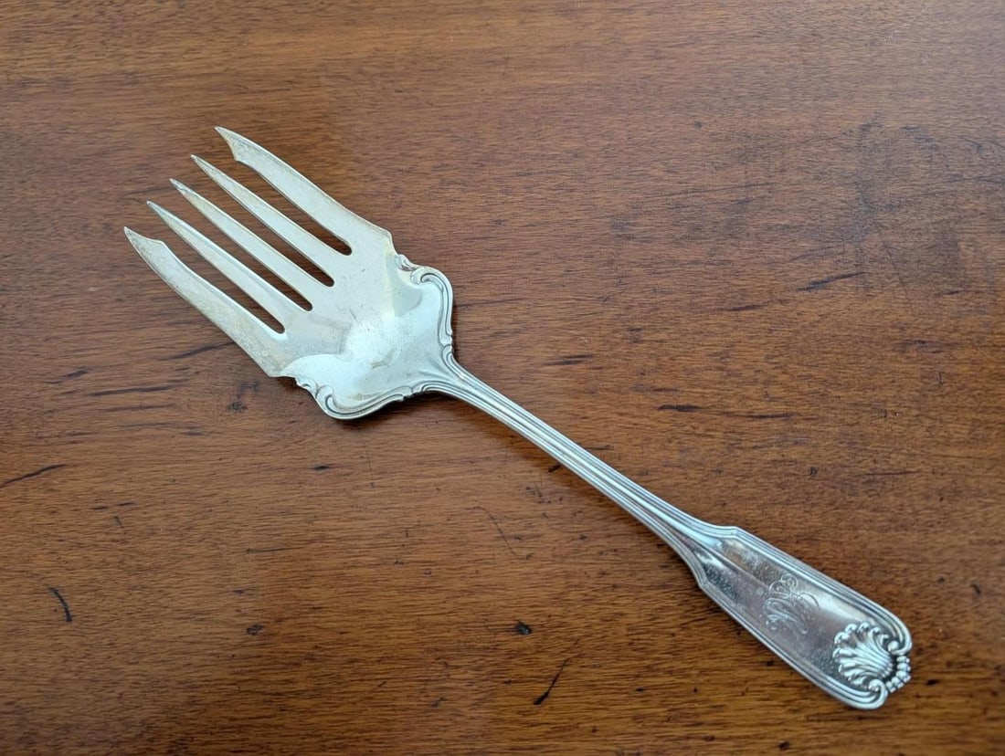 Towle Sterling Silver Cold Meat Fork: 9.375" in length; 112.3 grams; monogram 