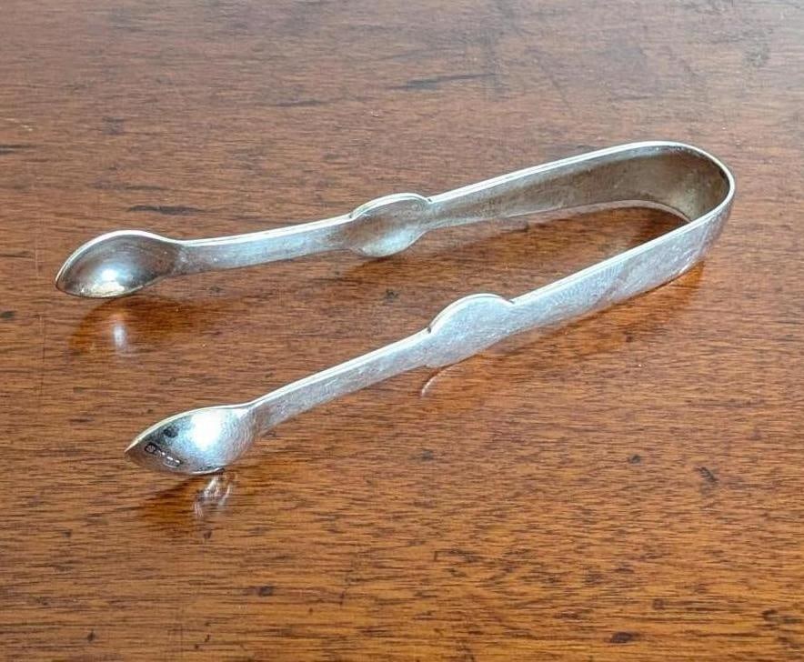 James Dixon & Sons, Sheffield, Sterling Silver Tongs: 4" in length; 23.9 grams; monogram 