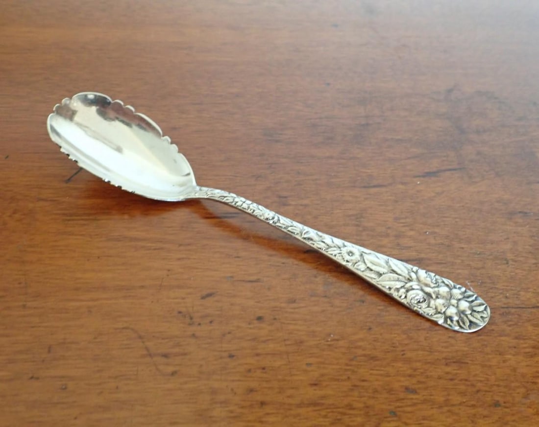 J. Stuart MacDonald Sterling Silver Repousse Spoon: 6" in length; 24.7 grams; monogram 