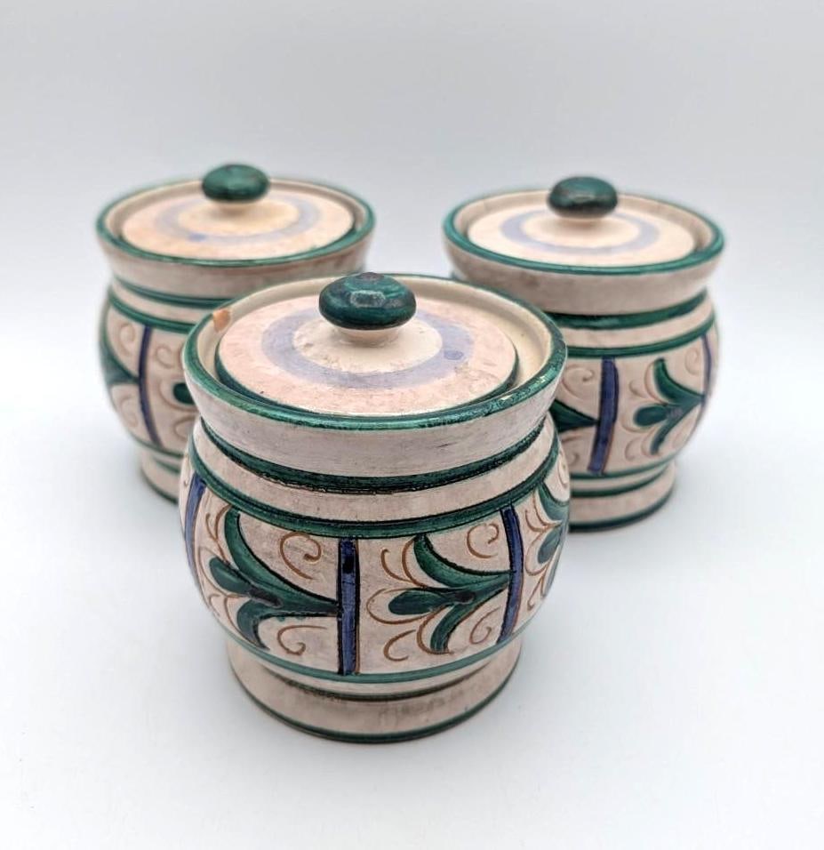 (3) Grazia Deruta, Italy, Pottery Canisters: 4.625" in height 