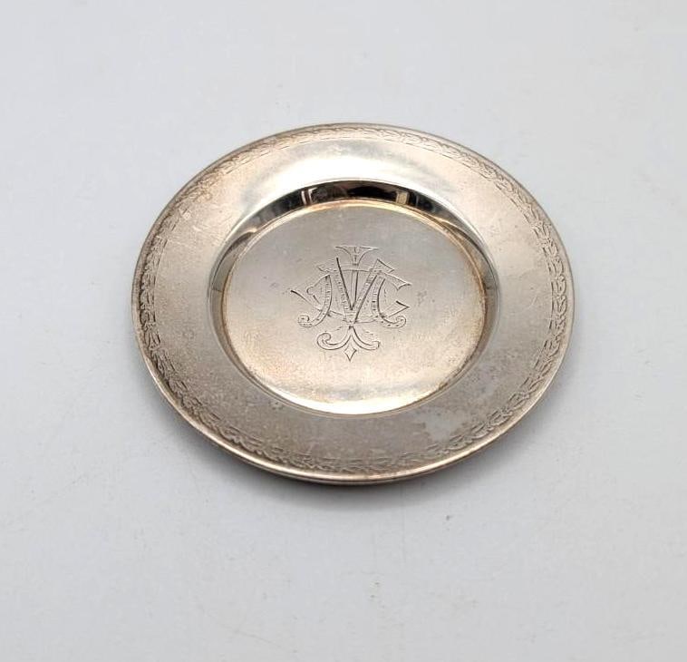 Antique Gorham Sterling Silver Dish: 3" in diameter; 19.4 grams; monogram; ca. 1874 