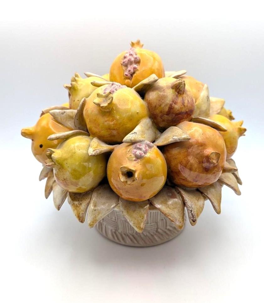 N.D. Dolfi, Italy, Pottery Basket of Pomegranates: approx. 9" x 8.5"in height; a couple of minor imperfections 