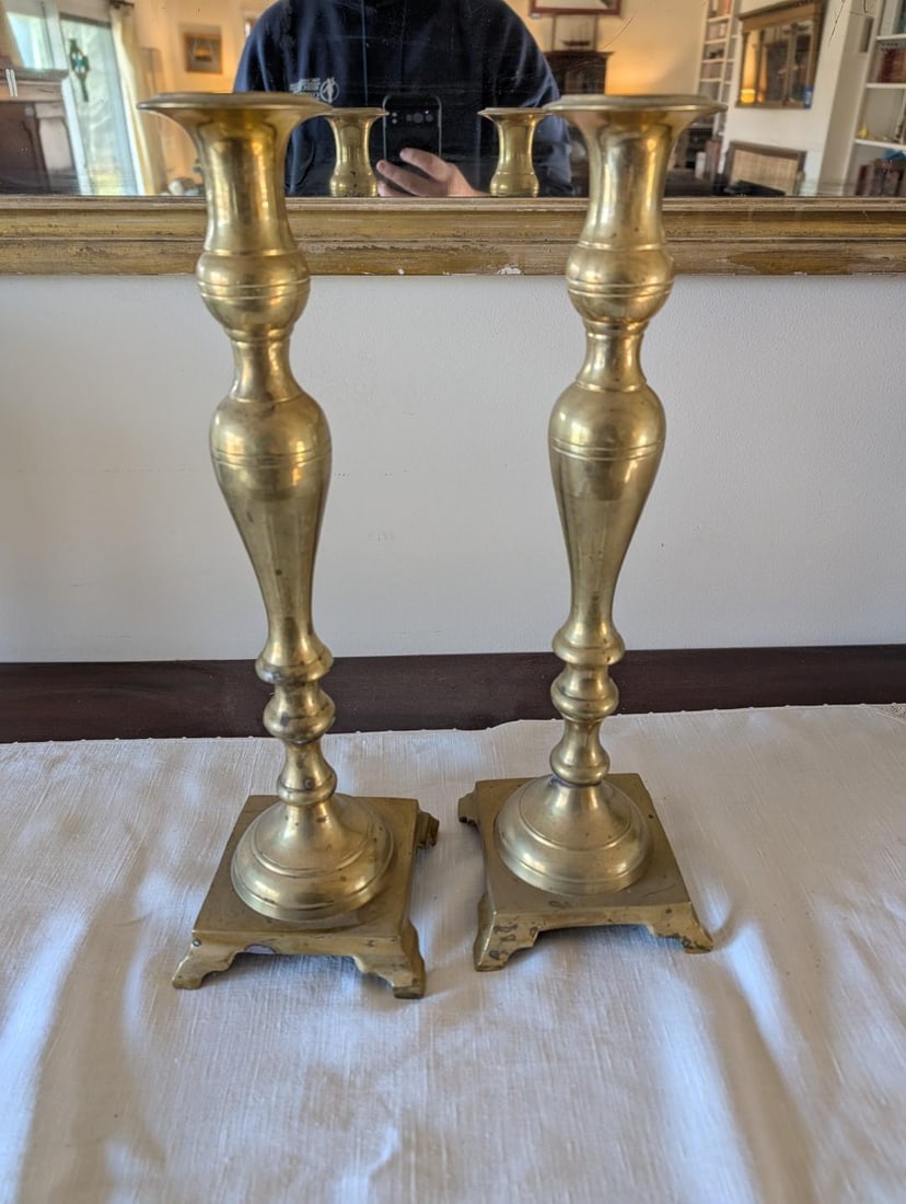 Pair of Heavy Brass Candlesticks: 17.75" in height 