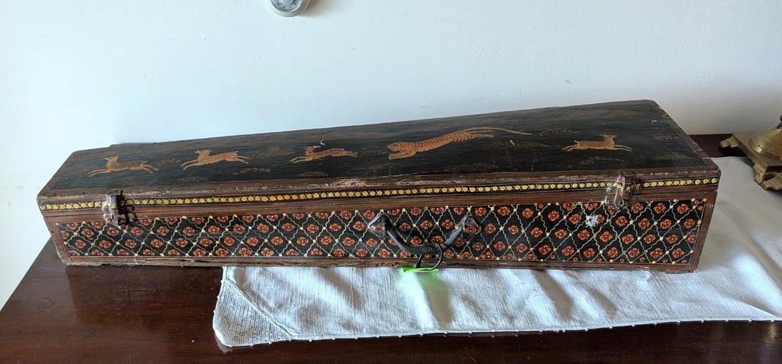 Antique Hand Painted Violin Case: 36" x 9" x 7"