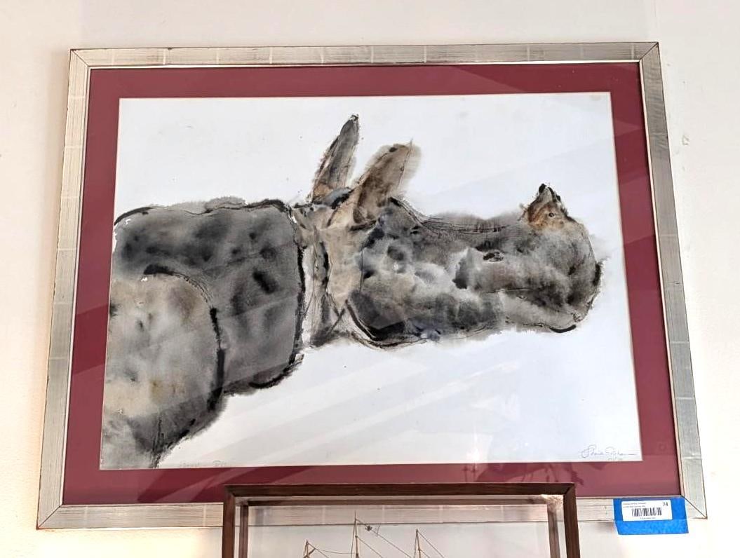 Sheila Isham Watercolor Painting "Beast - Rhinoceros": SLR "Shiela Isham, 10/'86"; titled LL; 28.5" x 36" framed 