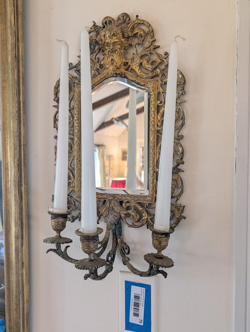 Pair of Brass & Beveled Mirror Candle Wall Sconces (1 of 10)