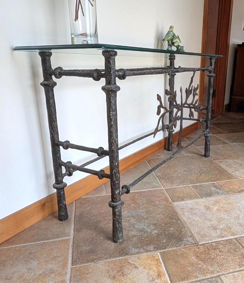Diego Giacometti Style Steel & Glass Console table: purchased from Bloomingdales; 46" x 16" x 27.25"