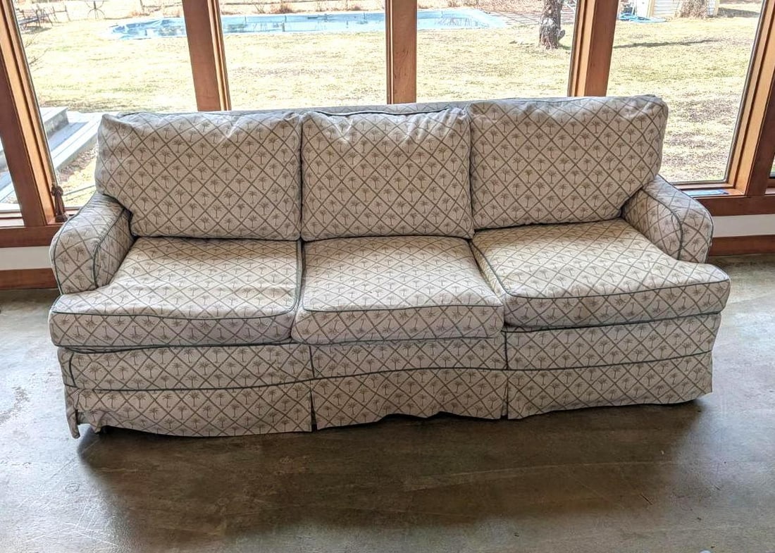 Upholstered Sleeper Sofa: 80" x 30" x 31"; light discoloration
