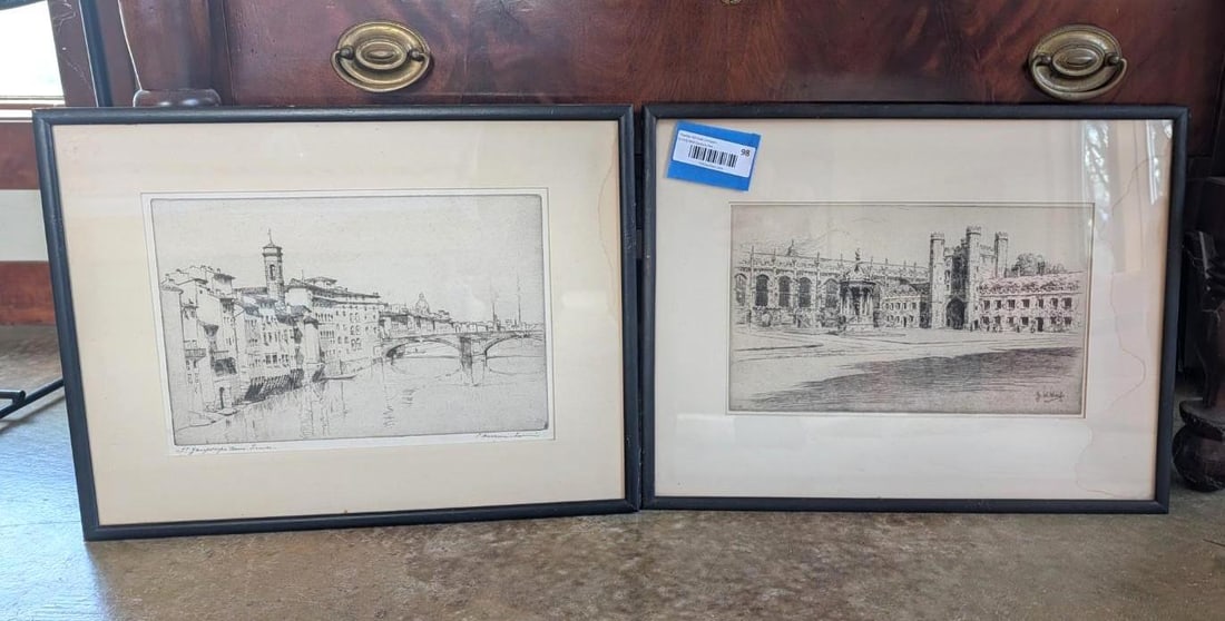 (2) Antique Engravings: J.W. King & Emilio Mazzoni-Zarini; each 13.75" x 18" framed 