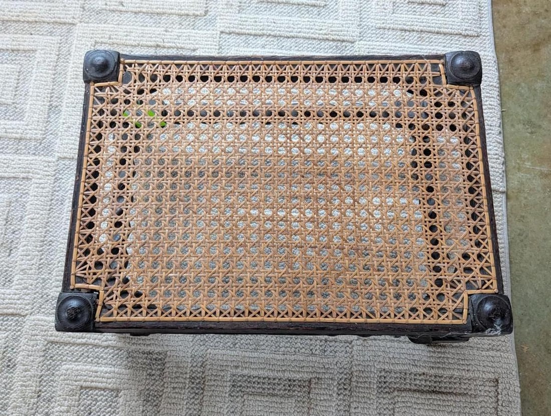 Antique Caned Oak Foot Stool - 2