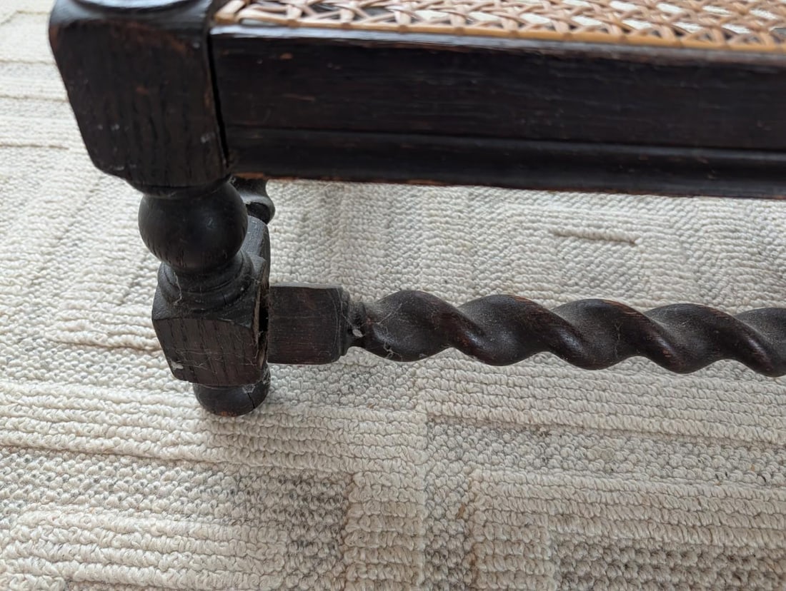 Antique Caned Oak Foot Stool - 3