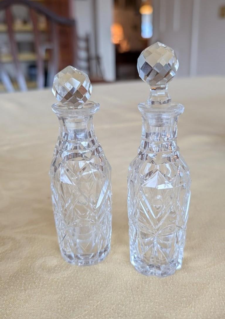 Cut to Clear Cased Glass Cruet & Continental Silver Plate Caddy w/ (2) Crystal Bottles - 4
