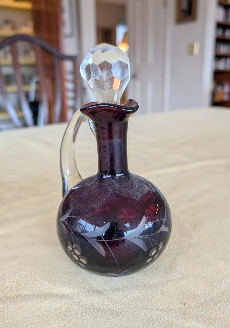 Cut to Clear Cased Glass Cruet & Continental Silver Plate Caddy w/ (2) Crystal Bottles - 5