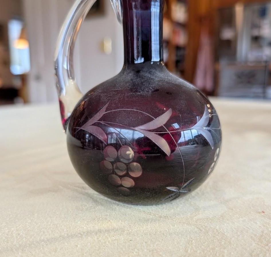 Cut to Clear Cased Glass Cruet & Continental Silver Plate Caddy w/ (2) Crystal Bottles - 6