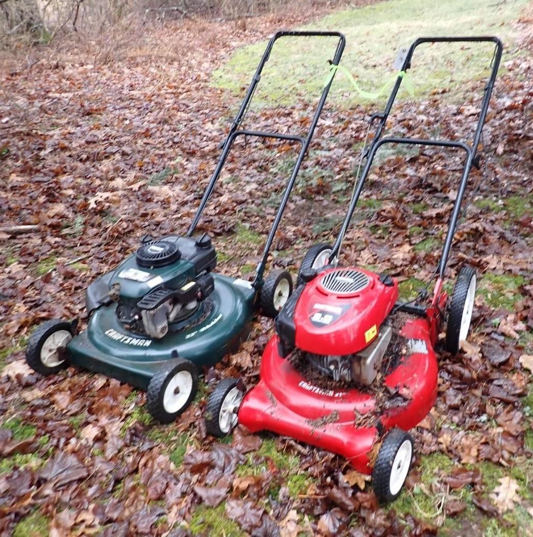 (2) Craftsman Gas Powered Push Mowers: 22" & 21" decks *as found, Location: Backyard 