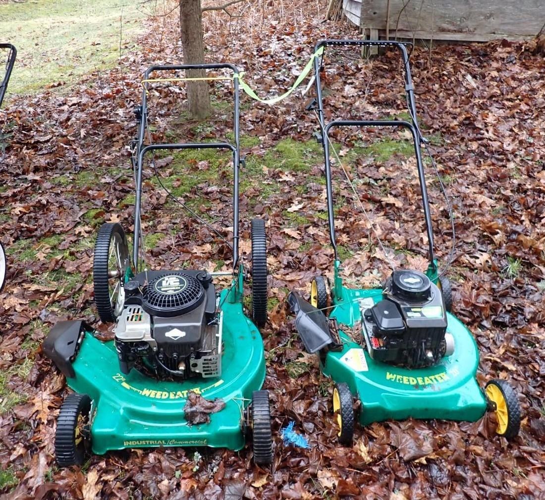 (2) Weed Eater Gas Powered Push Mowers: 22" & 20" decks **as found**, Location: Backyard 