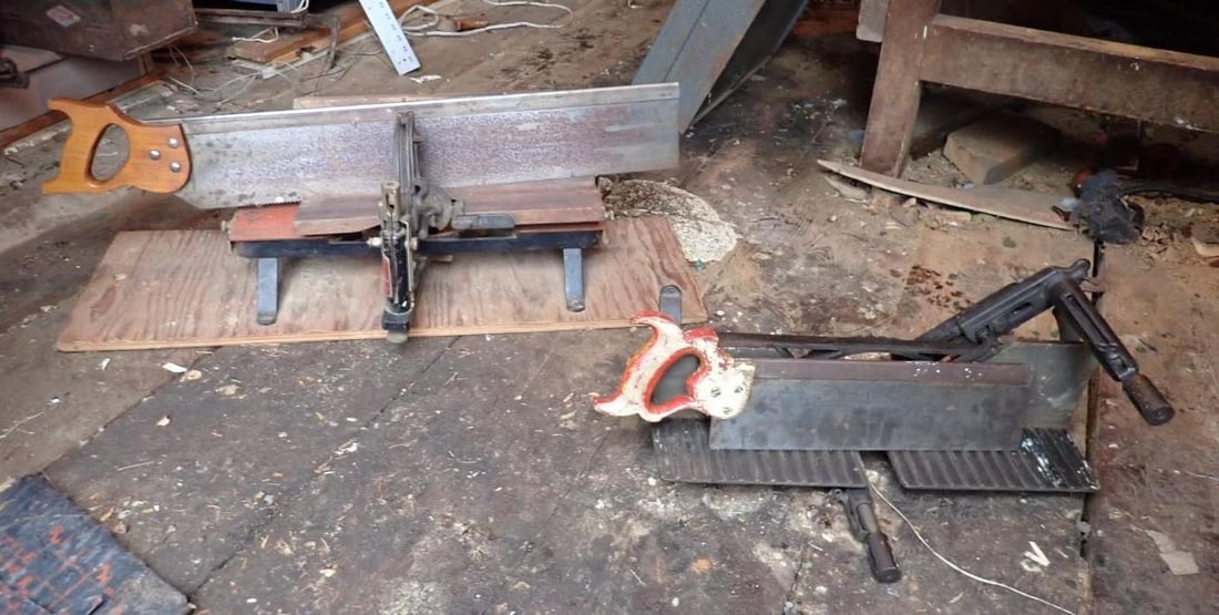 (3) Miter Boxes & (1) Saw: Location: House Addition 