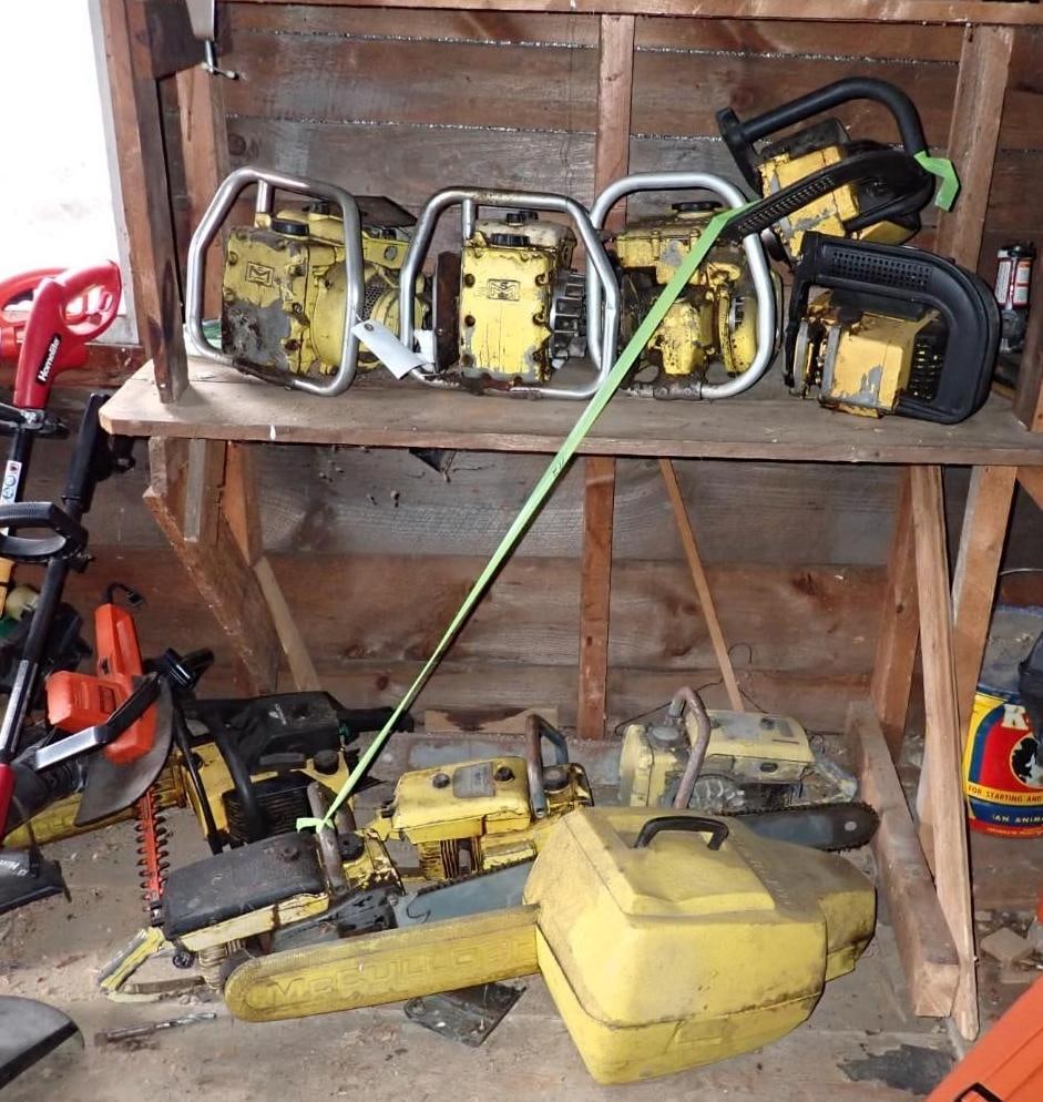 (10) Vintage McCulloch Chainsaws: for parts/restoration, Location: House Addition 