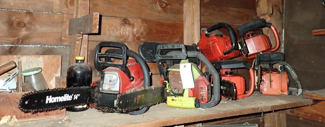(6) Homelite Remington & Other Gas Chainsaws: All need repair, Location: House Addition 