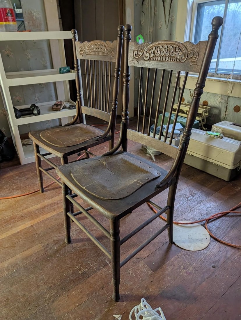 (2) Oak Pressed Back Chairs - 2