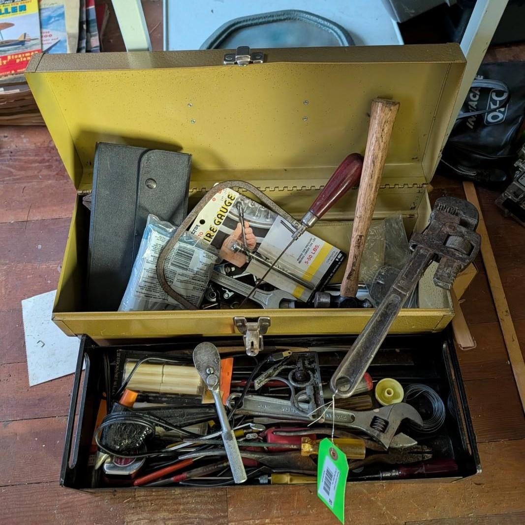 Steel Toolbox w/ Vintage & Modern Tools (1 of 6)