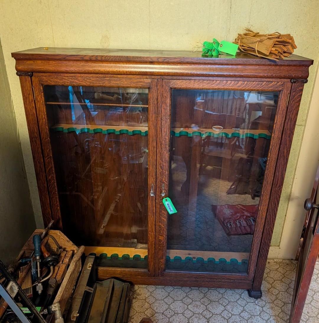 2-Door Multi Shelf Oak Gun Cabinet: 52" x 14" x 57" 