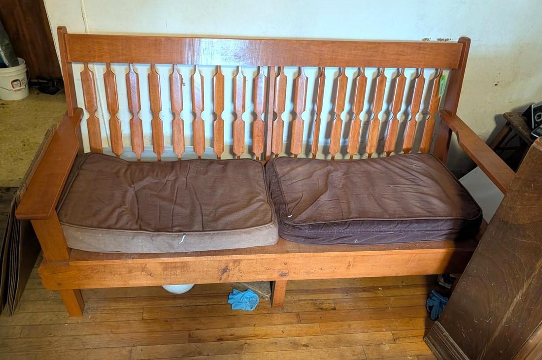 Maple Slat Back Sofa: 67.5" x 30" x 36" 4 