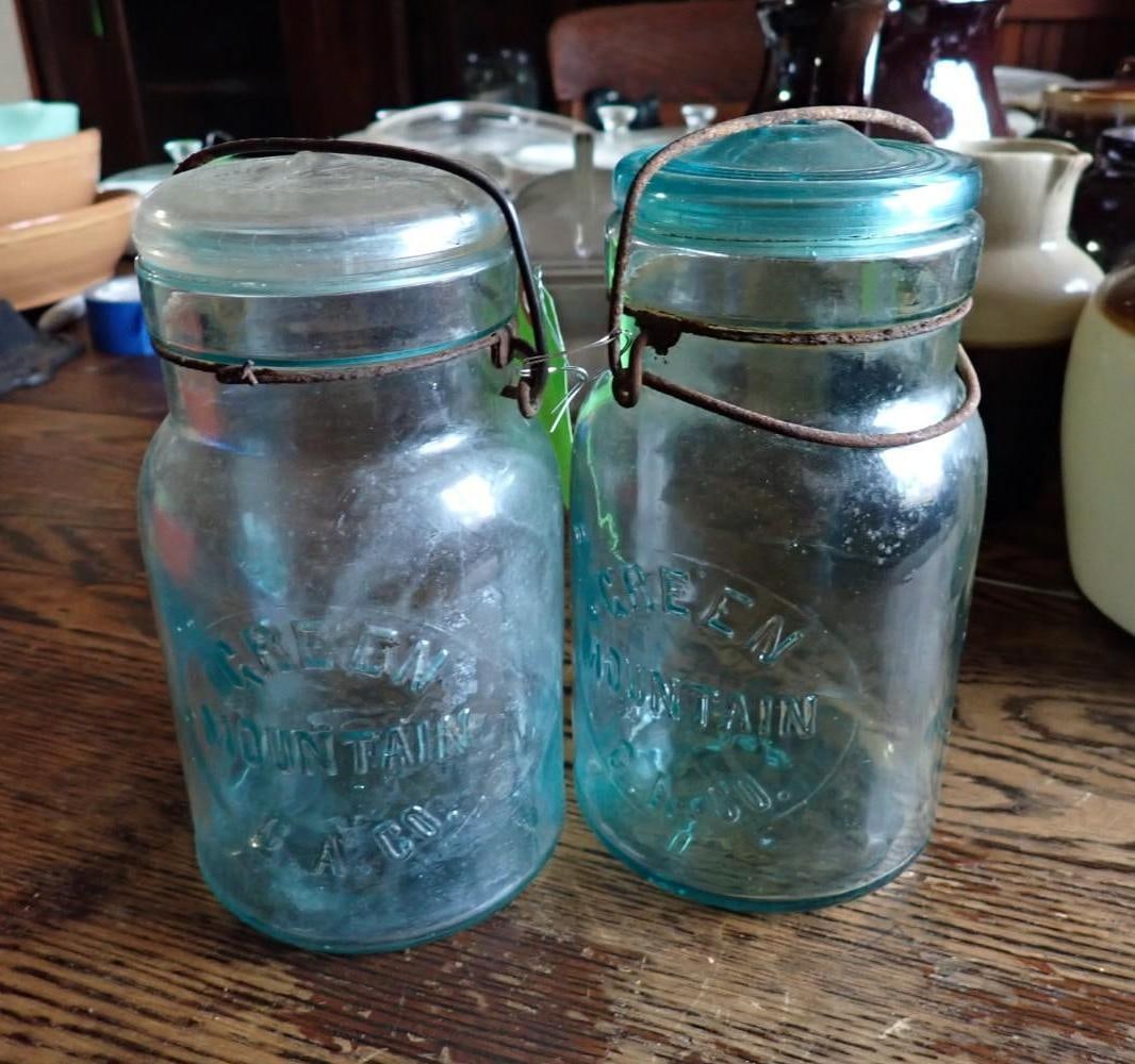(2) Antique "Green Mountain C.A.CO" Glass Bail Top Jars (1 of 3)