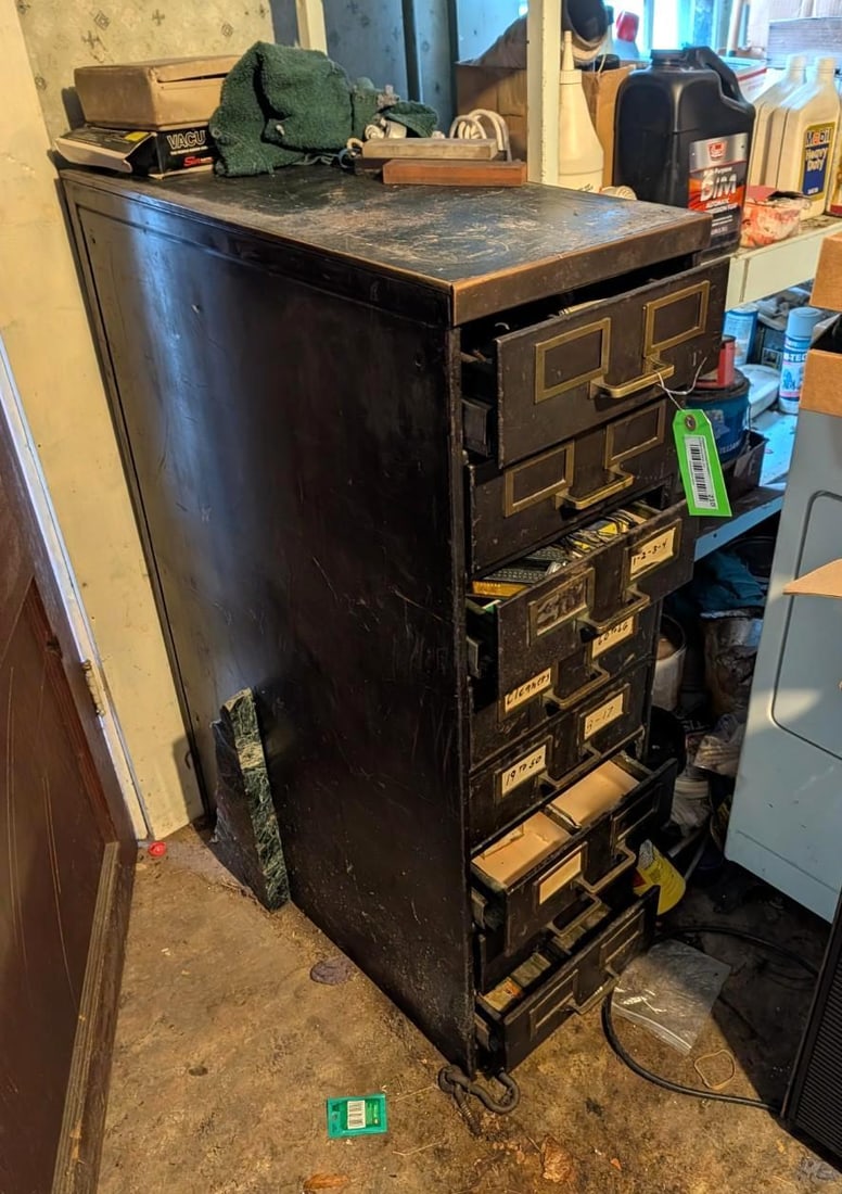 8-Drawer Metal Cabinet w/ Contents: incl. 28" x 13" x 22" 