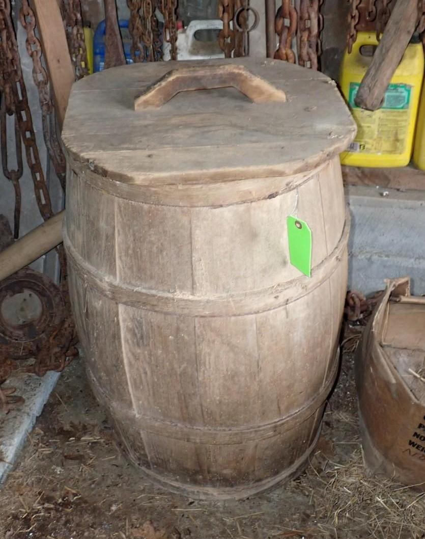Vintage Wood Barrel w/ Wood Cover - 2