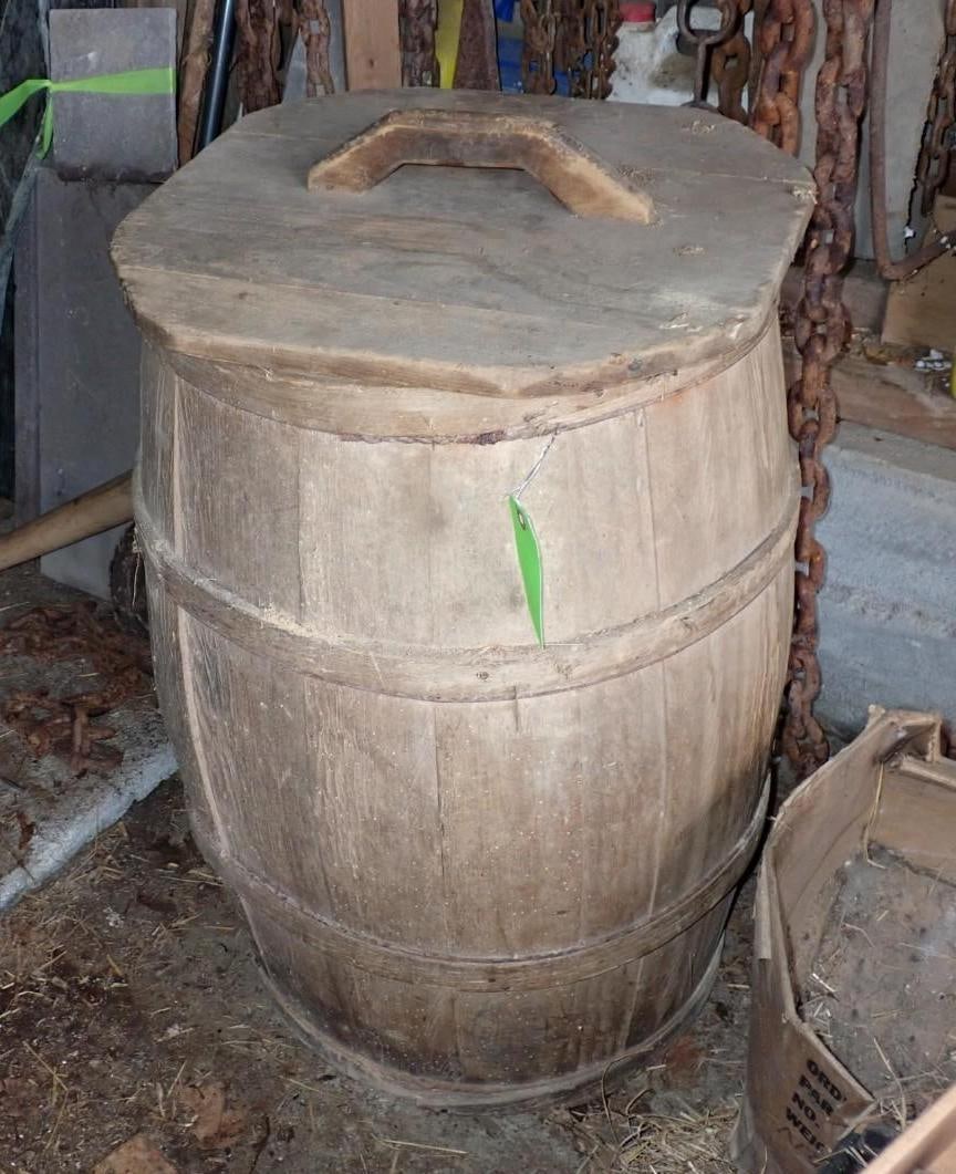 Vintage Wood Barrel w/ Wood Cover - 3